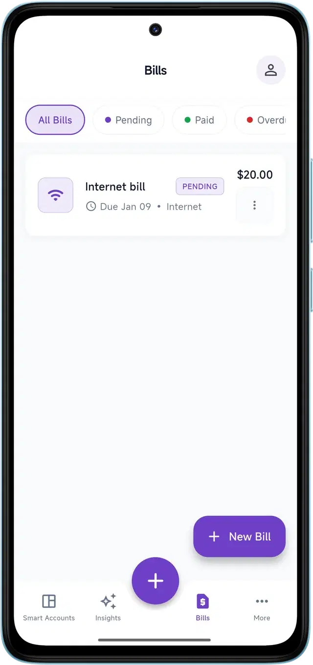 SmartWalt Bill Guard showing upcoming bills and subscription reminders