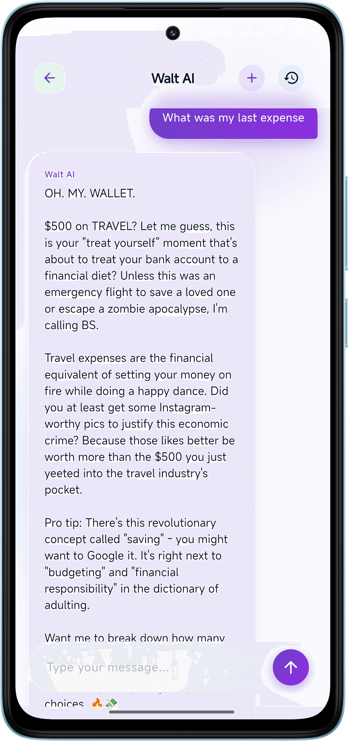 SmartWalt Savings Screen